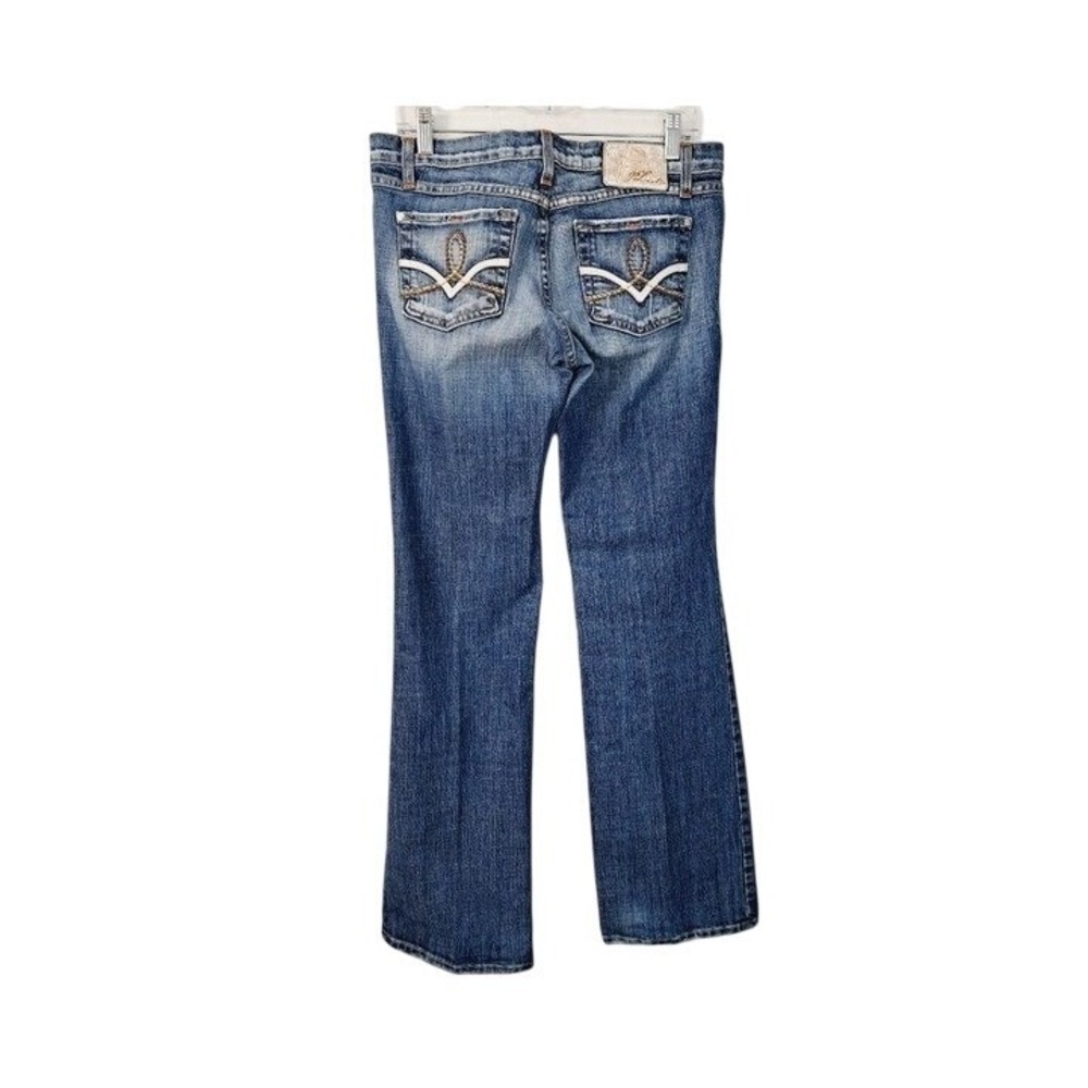 Plastic by Gly Flare Jeans Womens 11 Blue Vintage Y2K Low Rise Distressed Denim